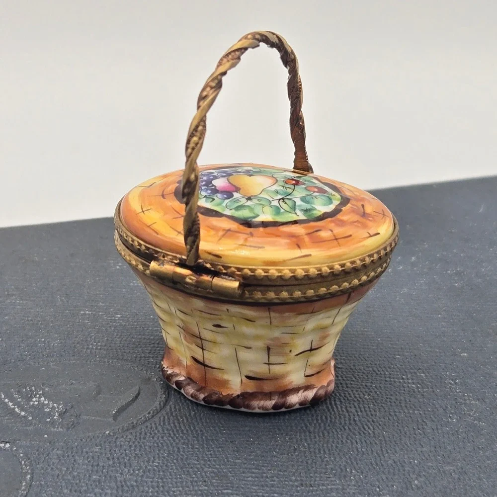 Vintage Limoges Trinket Box Fruit Basket Hand Painted Pear Grapes France